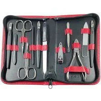 EloModa Maniküre-Kosmetik-Etui 12teiliges Solingen* Maniküre Set mit Leder-Etui Nagelpflege, Made in, 12 tlg., Made in Germany, Solinger Qualität, Echtleder-Etui, Gehärteter Stahl