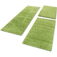 Carpettex Hochflor-Bettumrandung Unicolor - Einfarbig, Höhe 30 mm, (Bett-Set, 3-tlg., Bettvorlage), Schlafzimmer Teppich Bettumrandung Läufer Set 3 teilig