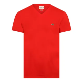 Lacoste - "Pima" T-Shirt für Herren, V-Ausschnitt, Leicht (Rot)