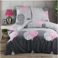 Buymax Bettwäsche Jadore, Renforce, 2 teilig, Bettbezug-Set 135x200 cm 100% Baumwolle mit Reißverschluss Grau Rosa