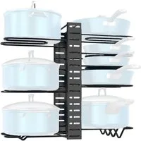 SURFOU Geschirrständer Töpfe Organizer 8 Etagen Fächern Pfannen Organizer Schublade, Verbessert Pfannenhalter Pfannenständer mit 8 Verstellbaren Teiler