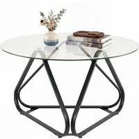 COSTWAY Couchtisch, rund Wohnzimmertisch aus gehärtetem Glas & Metallrahmen