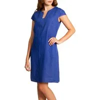 Caspar Sommerkleid Caspar SKL036 Damen Sommer Leinenkleid mit ausgefallenem Ausschnitt Luftig leicht, figurumspielende Form, mit seitlichem Jersey-Einsatz
