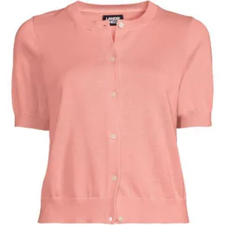 Feinstrick-Cardigan mit kurzen Ärmeln, Damen,  Pink, Baumwolle, by Lands' End