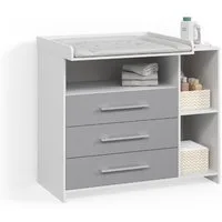 Livinity® Wickelkommode Torino, Weiß/Grau/Weiß, mit Schubladen