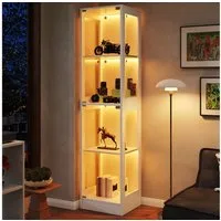 Merax Glasvitrine Vitrine mit LED-Licht, 2 Tür (1-St., Multifunktionaler Vitrinen mit 4 Ebenen, Vitrinenschrank) für Wohnzimmer, Arbeitszimmer