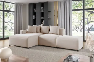 Ecksofa Designersofa MEGAN XS inkl. Hocker Stoff Salvador Hellbeige Ottomane ...