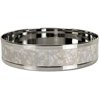 Online-Fuchs Dekotablett Spiegeltablett rund aus Metall in Silber mit Perlmutt Verzierungen (20 cm groß, Dekoschale), zur Dekoration von z. B. Kerzen, Schmuck oder Parfüm