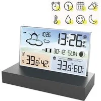 MODFU Digital Wetteruhr Thermometer Raumthermometer Wetterstation (Außensensor Dual Alarm Temperatur Wettervorhersage Wetter Innen Außen)