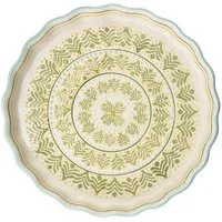 Tranquillo Quicheform aus Steinzeug RETRO Ø27x4 cm grün spülmaschinengeeignet, Backform im Retro-Design mit handgestempeltem Muster