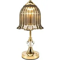 Fyrove LED Nachttischlampe LED-Tischleuchte mit Glasschirm, USB-C aufladbar, 3 Lichtfarben, Touch-Sensor, 20 LEDs, Retro-Blütendesign, Gold