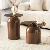 Celya Couchtisch 2-teiliges, Hergestellt aus gehärtetem Glas und Kohlenstoffstahl (2er stapelbare Beistelltische für Wohnzimmer, Schlafzimmer und Büro)