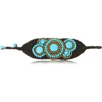 Made by Nami Armband Boho Damen Handgemacht mit Türkisen und Goldenen Perlen, Hippie Accessoires Indischer Schmuck 16 + 4 cm Lang