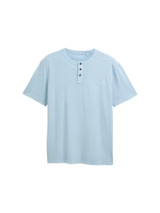 Tom Tailor - Henley T-Shirt mit Print light powder blue - Gr. - XL