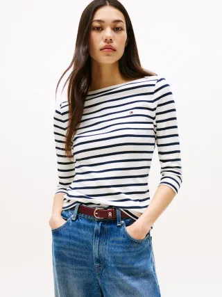 Tommy Hilfiger 3/4-Arm-Shirt "NEW CODY BOAT-NECK" Baumwolle, U-Boot-Ausschnitt, Slim Fit