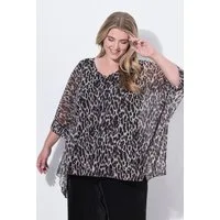 MIAMODA Druckbluse Mesh-Bluse oversized Leo blickdichtes Jerseytop