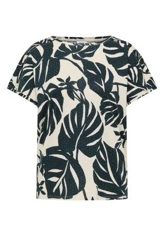 CECIL - T-Shirt mit U-Boot-Ausschnitt und Print palm breeze green - Gr. - XXL