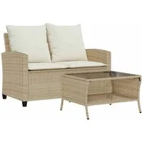 vidaXL Loungesofa Gartensofa 2-Sitzer mit Kissen & Tisch Beige Poly Rattan, 1 Teile