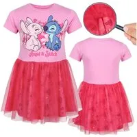 Disney Tüllkleid DISNEY Stitch Rosa Tüllkleid mit kurzen Ärmeln, Mädchenkleid