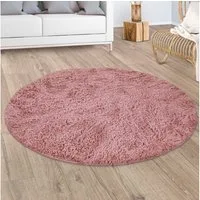 KADIMA DESIGN Teppich waschbar Unifarben Schlafzimmer Hochflor Teppich Shaggy, Rund, Höhe: 37 mm, Florhöhe: 33 mm, Polyester, Rund, 80D, Fuchsia