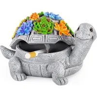 SURFOU Aschenbecher Ascher mit Deckel Schildkröte – Windgeschützter Tischascher aus Harz, Dekorativer Aschenbecher aus Resin mit Deckel, windfest und handbemalt