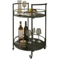 Home-trends24.de Servierwagen Barwagen Beistelltisch Metall Schwarz Flaschenhalter Rund