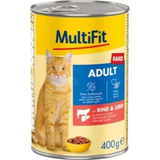 MultiFit Nassfutter Katze Adult, Sauce, Rind und Leber 24x400 g