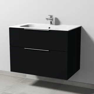 Sanipa 3way Keramik-Set Finion Keramik-Waschtisch und Unterbau mit 2 Auszügen, Schwarz-Matt UF40008
