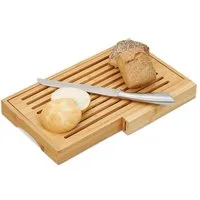 relaxdays Brotschneidebrett mit Messer, Bambus
