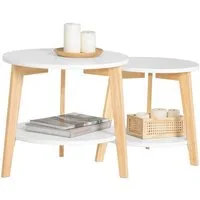 SoBuy Satztisch FBT75, Wohnzimmertisch viel Stauraum, rund, (2er Set), Beistelltisch Couchtisch Sofatisch Satztisch, Wohnzimmer