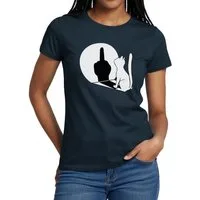 Spreadshirt T-Shirt Schattenspiel Katze Mittelfinger Frauen T-Shirt (1-tlg)