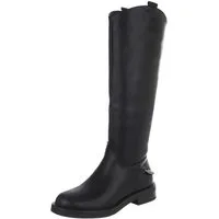 Ital-Design Elegante hohe Stiefel für Damen mit hohem Komfort Stiefel (90471271) Blockabsatz Flache Stiefel in Schwarz