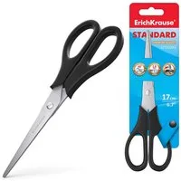 Erich Krause Papierscheren, Schere 17cm EasyCut rostfrei 2D Edelstahlklingen 1 Stück Schwarz