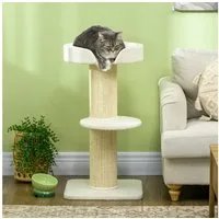 PawHut Kratzbaum 91 cm Katzenbaum mit Katzenbett, Plattform, für Katzen bis 5 kg Sisal Lammwolle Cremeweiß