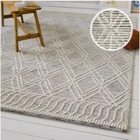 OTTO home Teppich Eleena, rechteckig, Höhe: 8 mm, 70% Wolle, handgewebt, Raute, Hoch-Tief, Wohnzimmer, Naturfaser