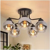 ZMH Deckenleuchte 3/5 flammig E27 Glas Vinatge Kugel Flurlampe, Einfache Installation, ohne Leuchtmittel, schwarz Industrial rund Deckenlampe