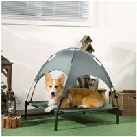 PawHut Tierbett Hundeliege mit Baldachin, Oxford, Netzstoff, Taftstoff, für Garten, Balkon, Grau