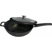 Cheffinger Wok WOK Wokpfanne Pfanne mit Glasdeckel Induktion Ø32cm Cheffinger CF-DW32, Aluminiumguss (Wok-Pfanne mit Glasdeckel)