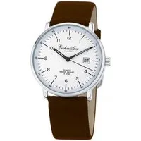 Eichmüller Quarzuhr Herrenuhr 7080-02 Weiss Lederband Braun 37 mm