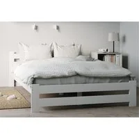 Home Collective Holzbett mit Lattenrost Modern Bett Kiefer Bettgestell Massivholzbett Klassisch (90x200, 120x200, 140x200, 160x200 cm), Doppelbett, Skandi Boho Landhaus Kopfteil mittel 140x200 cm weiß