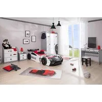 Aileenstore Jugendzimmer-Set Police, (5-tlg., Komplettset 5 teilig mit Autobett, Lattenrost, Heckspoiler, LED)