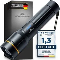 Lichtmeister Taschenlampe (2000 Lumen, 5000 mAh Akku) - Taschenlampe LED aufladbar - extrem Hell, stufenlos einstellbar