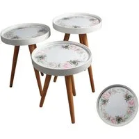HOOZ Beistelltisch Satztisch 3er Set Beine Holz rund Ø 38 cm, Höhen: 47/ 53/ 59 cm Rosen (Set, 3-St., 3× Sofatisch), Platzsparendes 3er Couchtisch Set – flexibel ineinander schiebbar