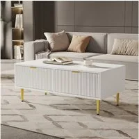 Merax Couchtisch, mit Schubladen und offenen Fach, Bestelltisch mit Metallfüße, B:100cm