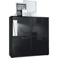 Vladon Highboard Cuba V2 (Schrank, 104 x 105,5 x 35,5 cm Sideboard mit 8 Fächern), Korpus in Schwarz matt / Fronten in Schwarz Hochglanz