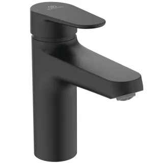 Ideal Standard Waschtischarmatur Alu+ Ausladung 120mm BlueStart mit Ablaufgarnitur Silk Black, BE130 BE130XG