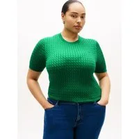 Tommy Hilfiger Curve Rundhalspullover CRV CO CABLE FINE GG CNK S/S SWT in großen Größen, mit Zopfmuster