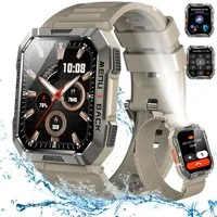 blackview Smartwatch Herren Militär, 30Tage Akkulaufzeit, 2,01" HD Touchscreen Smartwatch (2.01 Zoll, iOS/Android), 2 Armbänder 1 Ladekabel, 900 mAh, Anruffunktion,LEDTaschenlampe/Kompass/SOS,Schrittzähler, IP68