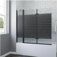 AQUABATOS Badewannenfaltwand Eck schwarz 3-teilig 150x140cm Duschabtrennung Duschwand Badewanne, 5 mm Sicherheitsglas ESG mit NANO, Duschablage, Duschtrennwand Spritzschutz Badewanne,großer Verstellbereich