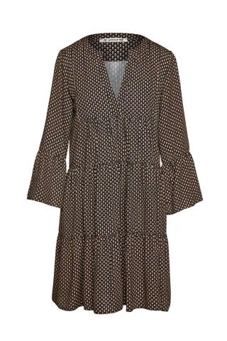 Print Kleid mit gerafften Nähten und Glockenärmeln